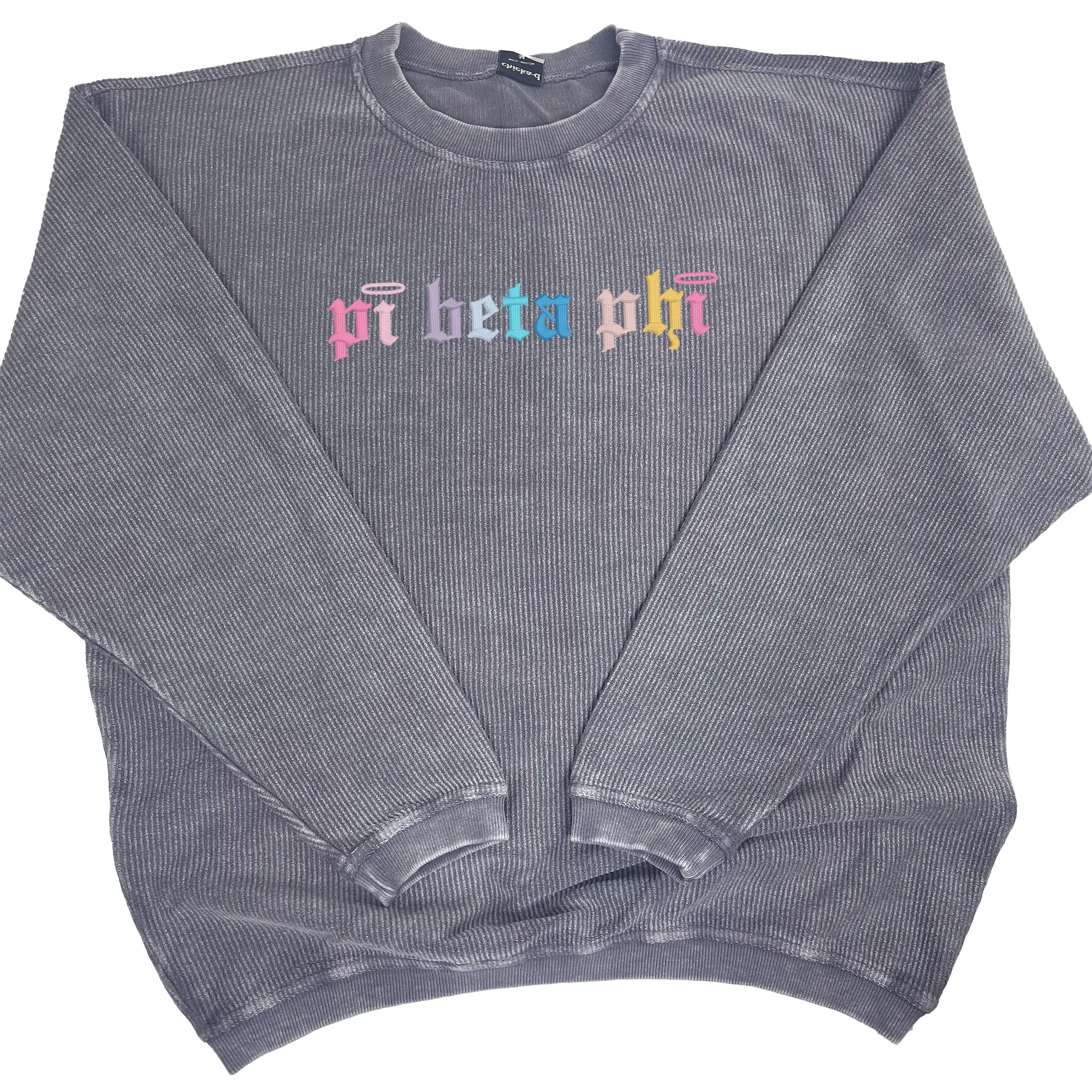 Pi Beta Phi Embroidered Corded Crewneck Sweatshirt, Angel Design - Multiple Colors
