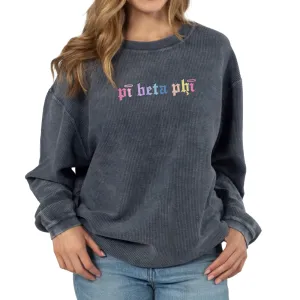Pi Beta Phi Embroidered Corded Crewneck Sweatshirt, Angel Design - Multiple Colors