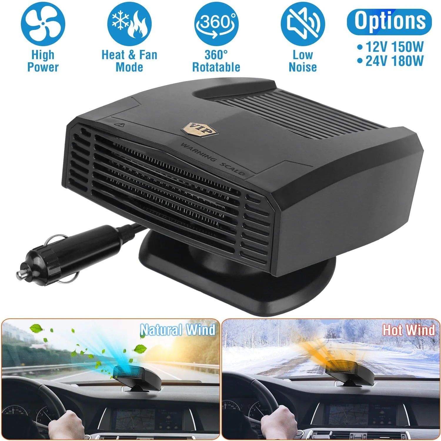 Portable Car Heater Heating Fan 2-in-1 Defroster Defogger Demister Windshield Heater