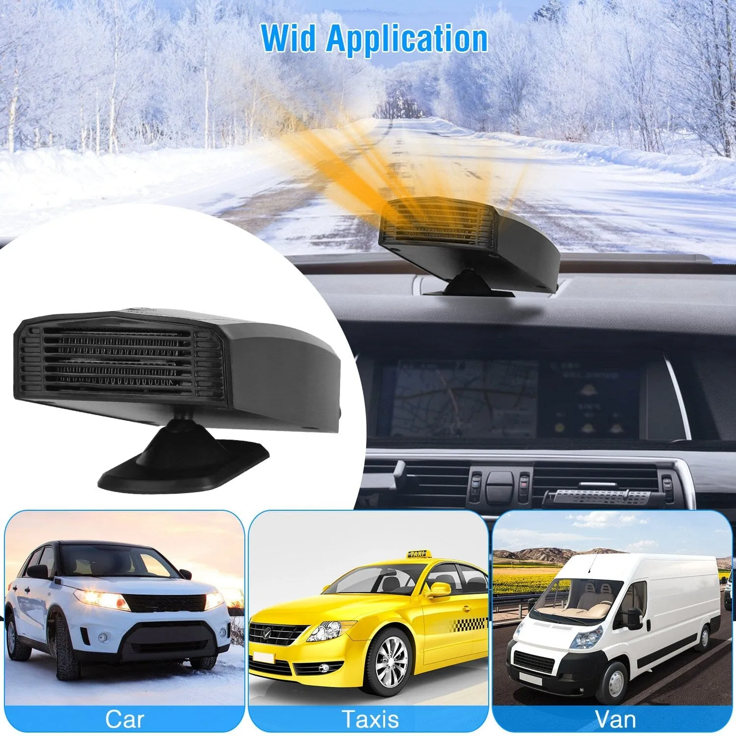 Portable Car Heater Heating Fan 2-in-1 Defroster Defogger Demister Windshield Heater