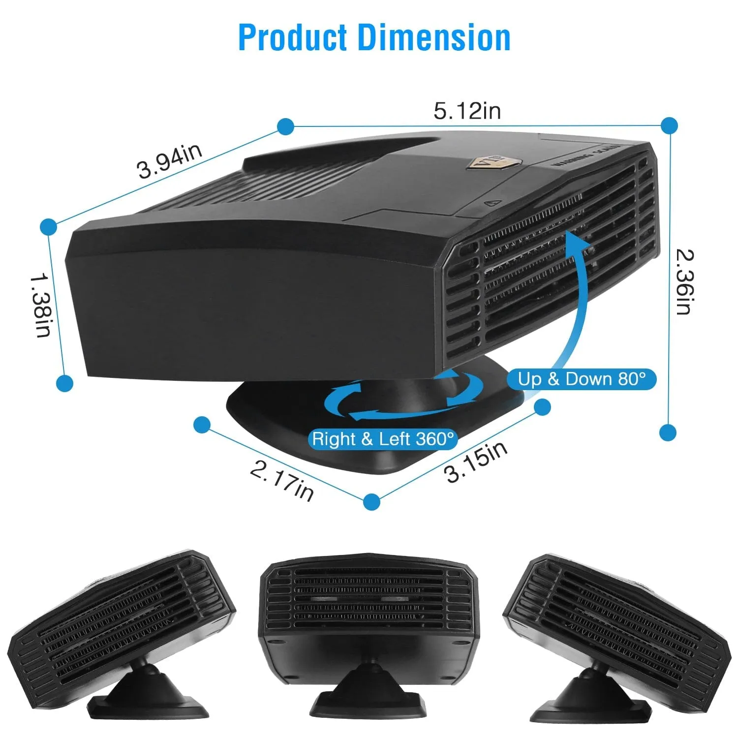 Portable Car Heater Heating Fan 2-in-1 Defroster Defogger Demister Windshield Heater