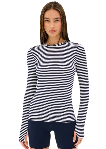 Splits59 Louise Rib Long Sleeve - White/Indigo Stripe
