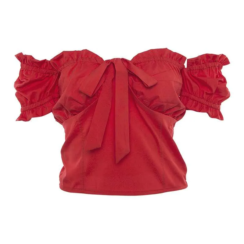 Tie Front Bustier Short Sleeve Ruffle Blouse Shirt