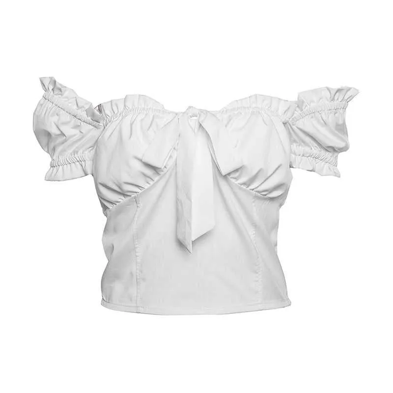 Tie Front Bustier Short Sleeve Ruffle Blouse Shirt