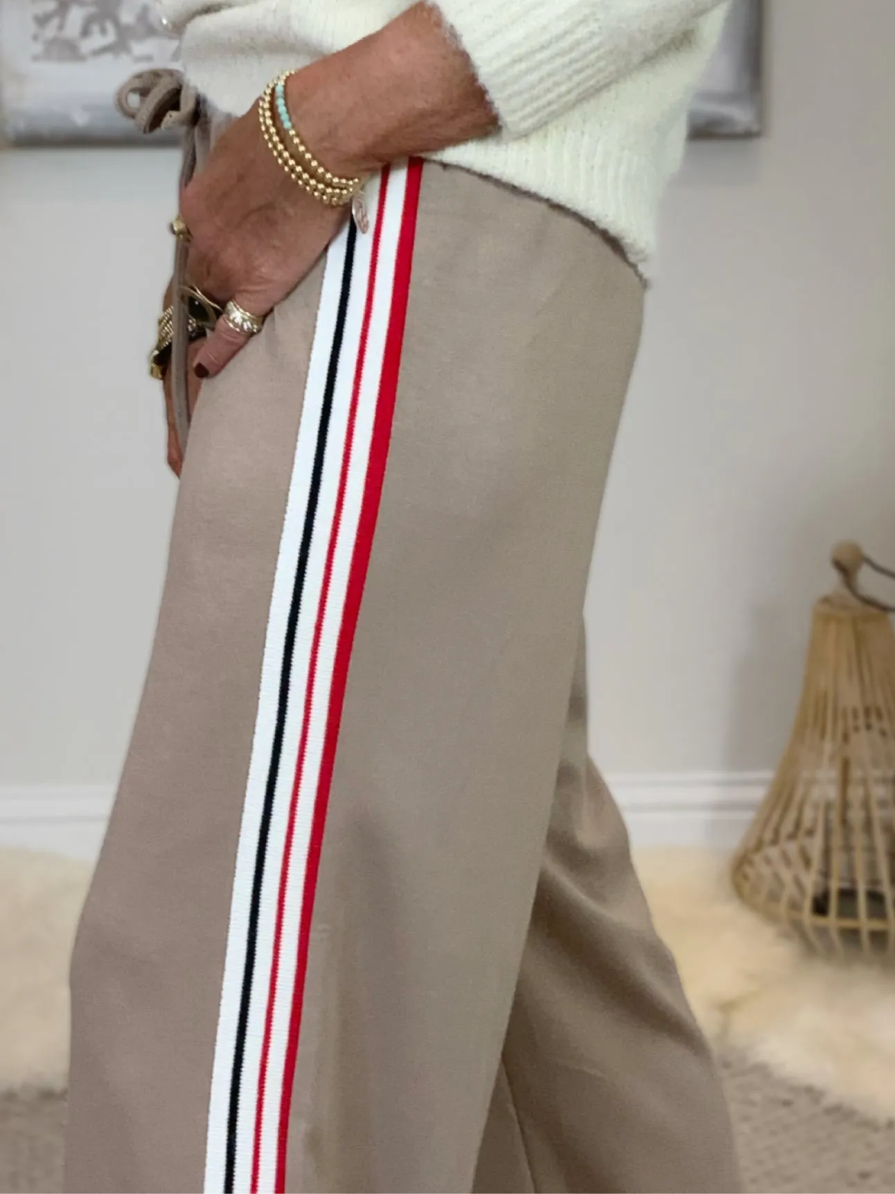 Wide-Leg Side Stripe Trousers