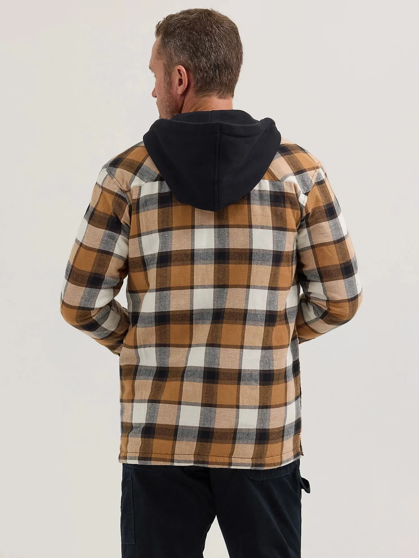 Wrangler® RIGGS Workwear® Hooded Flannel Jacket in Tobacco Plaid